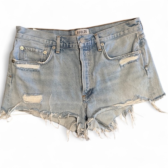 AGOLDE Parker “Bitter” Distressed Denim Shorts – Size 29 (Light Wash) - Picture 3 of 6